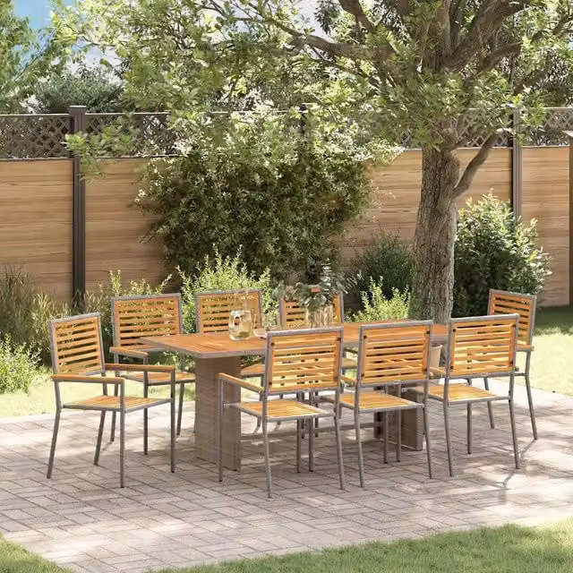 Set da Pranzo per Giardino 9 pz Grigio e Marrone polyrattan 3365453