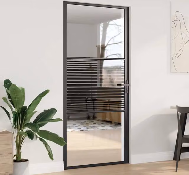 Porta in vetro rigato nera con telaio in alluminio vidaXL L: 76 cm, P: 3.5 cm, H: 201.5 cm