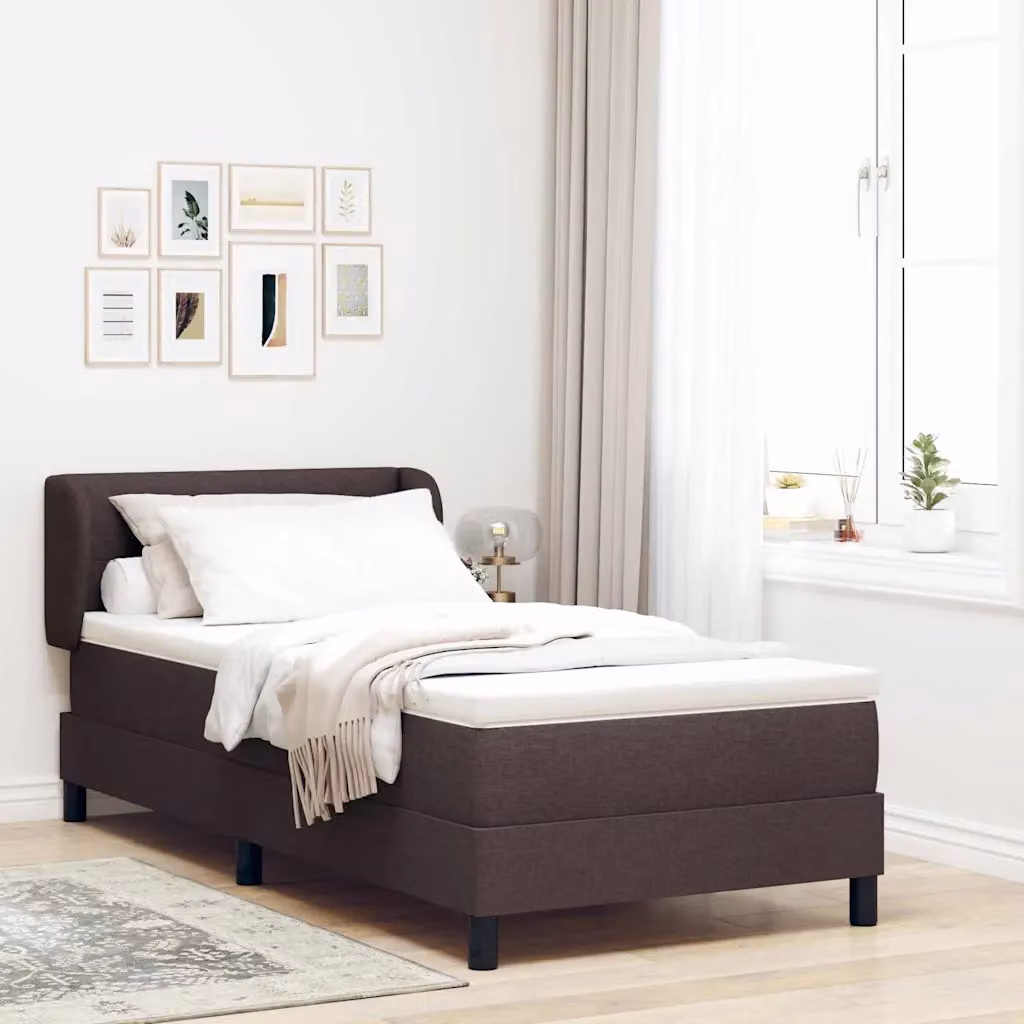Letto a molle con testiera vidaXL in tessuto marrone scuro L/P/H: 200 x 90 x 140 cm
