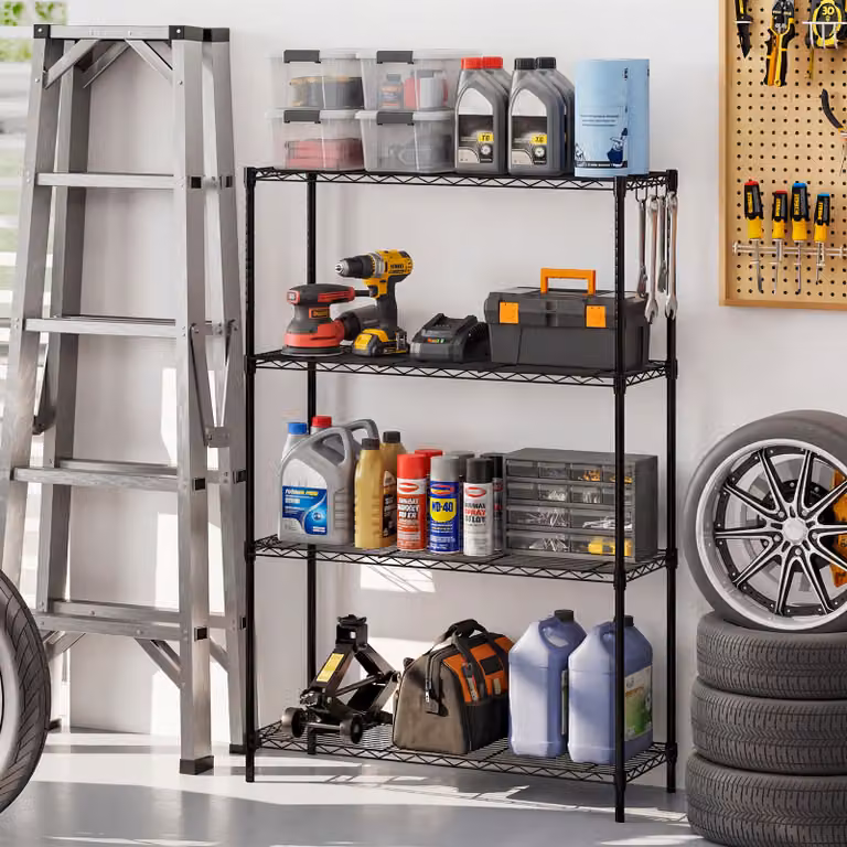 Scaffale organizzatore Costway in metallo nero con 4 ripiani regolabili per cucina, garage o giardino