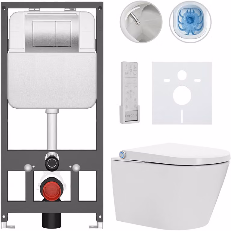 WC sospeso con bidet Basic/Cronus Premium - bianco lucido - pulsante WC Maxio/Argento - sospeso - installazione a parete - 59,3x38,4 cm