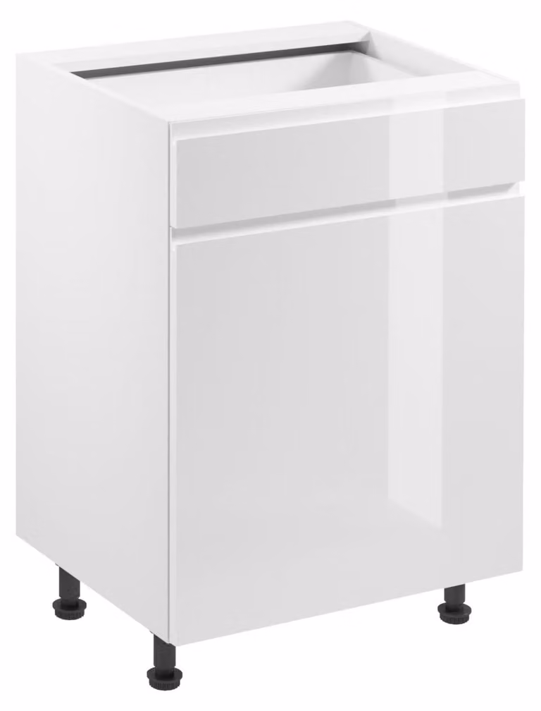 Mobile base con cassetto ARBOR - larghezza 60 cm, bianco lucido / bianco