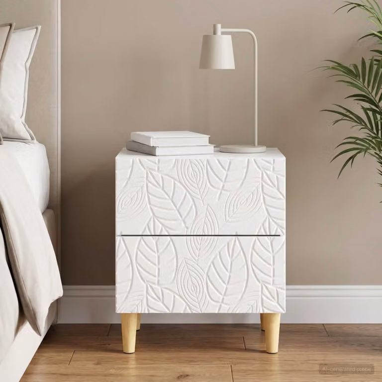 Comodino moderno vidaXL in legno ingegnerizzato bianco lucido L 43 cm x P 34,5 cm x H 48 cm