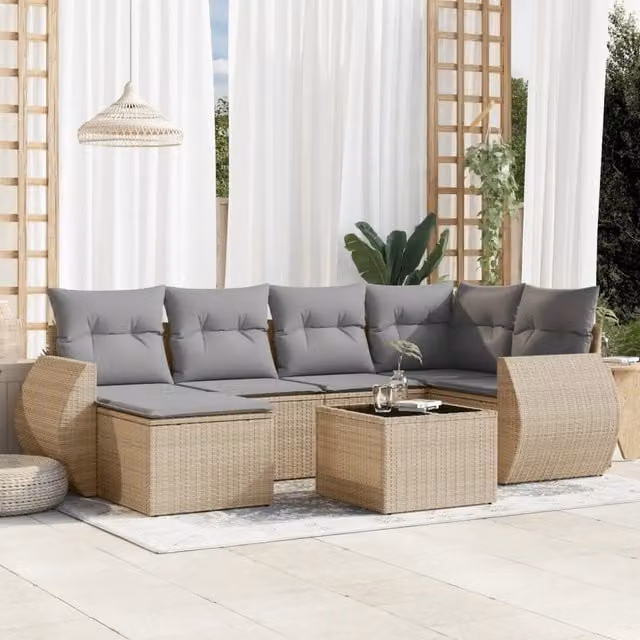 Set Divani da Giardino 7 pz con Cuscini Beige in Polyrattan 3254006