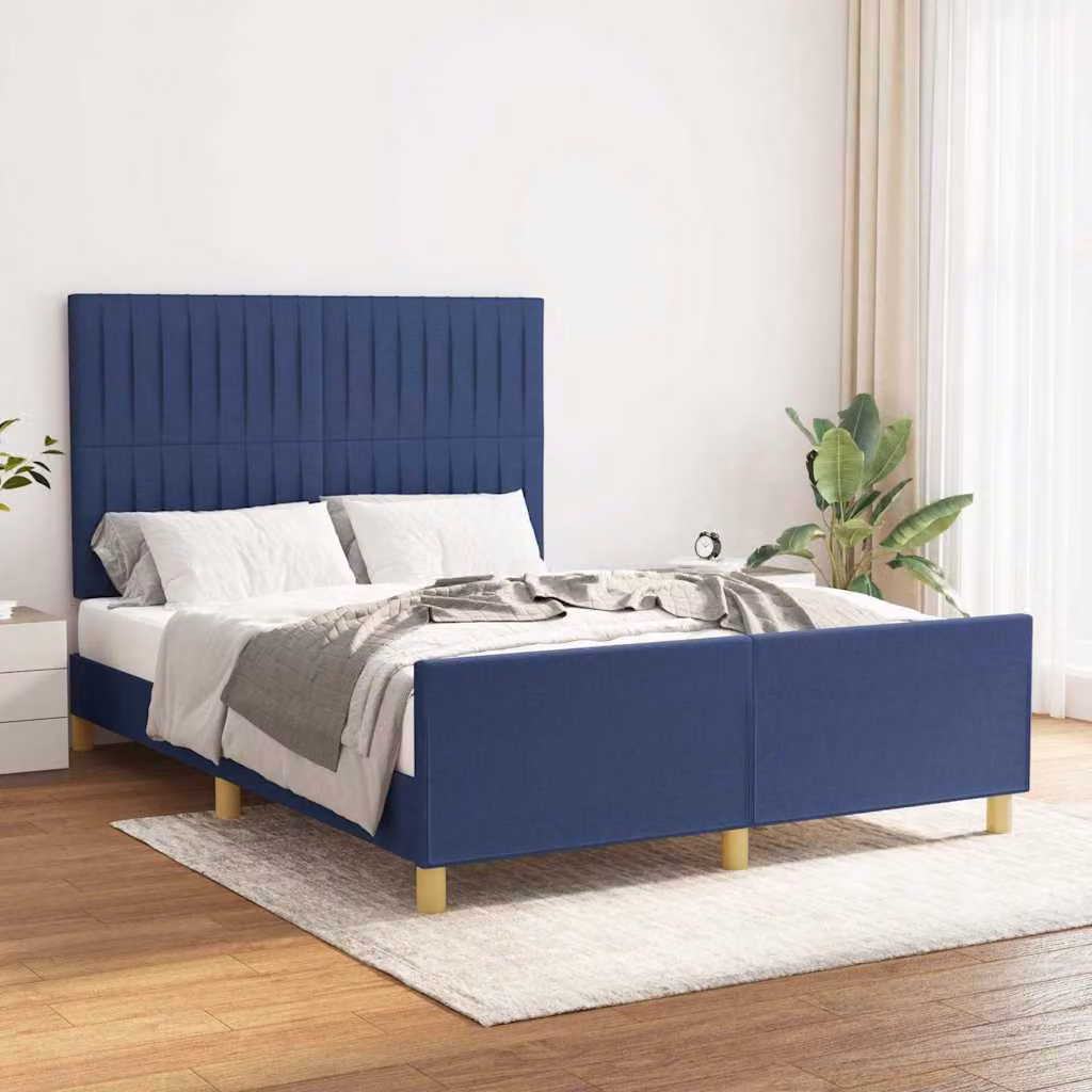 vidaXL Giroletto senza Materasso Blu in Tessuto con Listelli in Legno L: 140 cm, P: 200 cm, H: 128 cm – 1