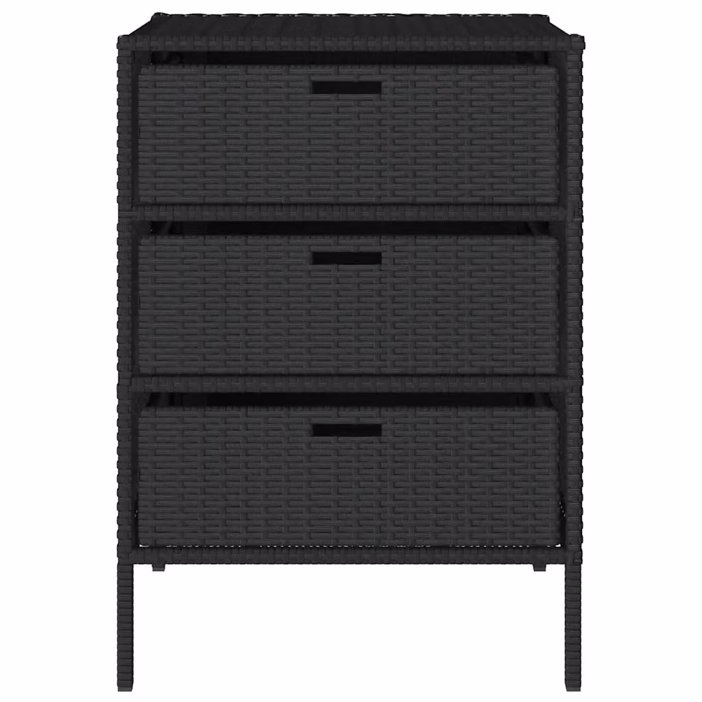 Mobile contenitore da giardino ergonomico HELLOSHOP26 con 3 cassetti in resina intrecciata nera L: 55 cm, P: 59 cm, H: 80 cm – 2