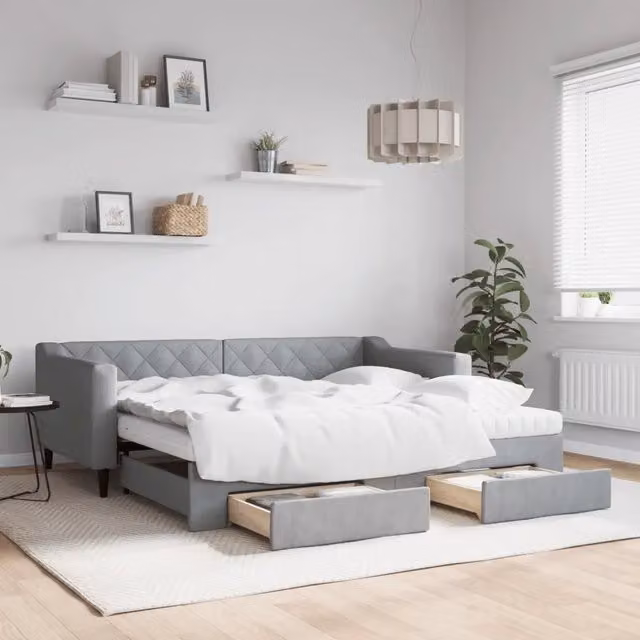 Divano Letto Estraibile con Cassetti vidaXL Grigio Moderno in Tessuto 90x190 cm – 1
