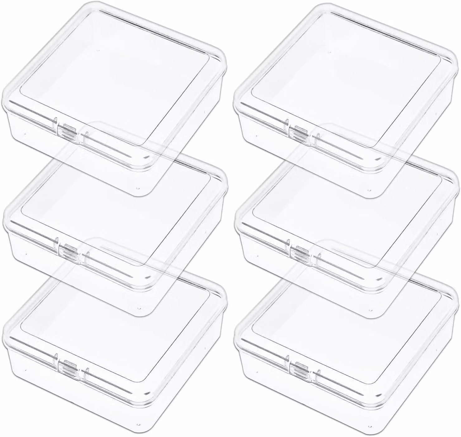 Contenitori trasparenti in plastica, dimensioni 10,5 x 10,5 x 3,5 cm, confezione da 6 pezzi, ideali per accessori per hobby e artigianato