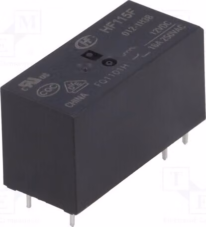 1 relè: elettromagnetico. Bobina: 12 VDC, 16 A / 250 VAC. Modello: HF115F/012-1H3B. Elettromagnetico