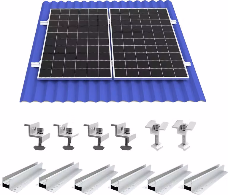 Staffe di montaggio solare, morsetti regolabili, struttura in alluminio, per 2 moduli FV