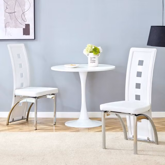 Set da 2 sedie da pranzo REDOM moderne in ecopelle bianca e metallo argento, Altezza: 102,5 cm