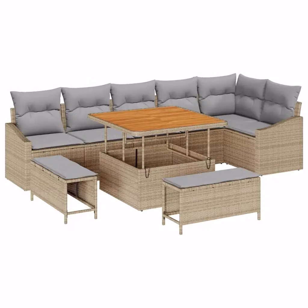 Set Divano da Giardino vidaXL 9 Pezzi Beige con Cuscini e Tavolino da Esterno – 2