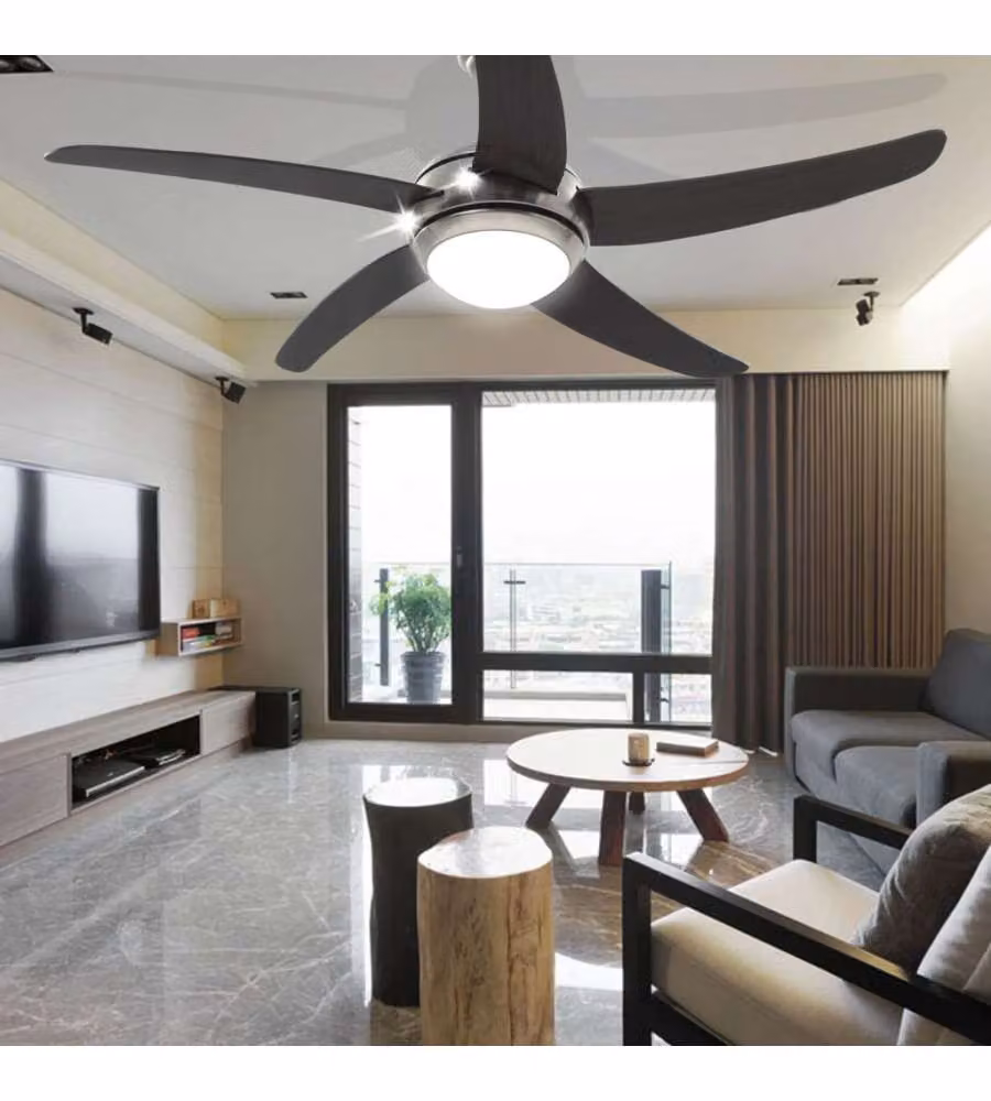 vidaXL Ventilatore da Soffitto Moderno con Luce e Telecomando, Marrone e Cromo, Diametro: 128 cm – 3