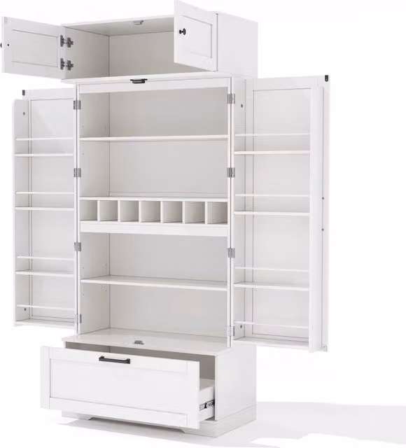 Armadio da cucina indipendente 80×40×180 cm con ripiani regolabili, cassetti, portabottiglie e ante con mensole, stile industriale