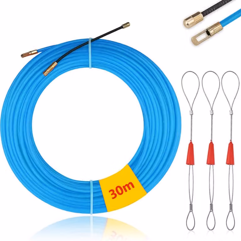 Aiuto per l'inserimento di cavi con 3 molle guida, nastro di trazione φ4 mm, spirale di trazione, strumento per l'inserimento di cavi, corda guida, estrattore di fili per nastro di trazione per la posa di cavi (blu)
