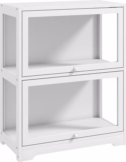 Vetrina espositiva HOMCOM a 2 livelli con ante scorrevoli in acrilico, bianco, L: 59,5 cm, P: 30 cm, H: 73 cm