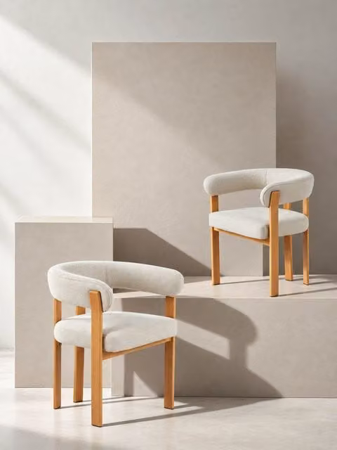 Velune set di 2 sedie imbottite perla con gamba naturale - Kenay Home