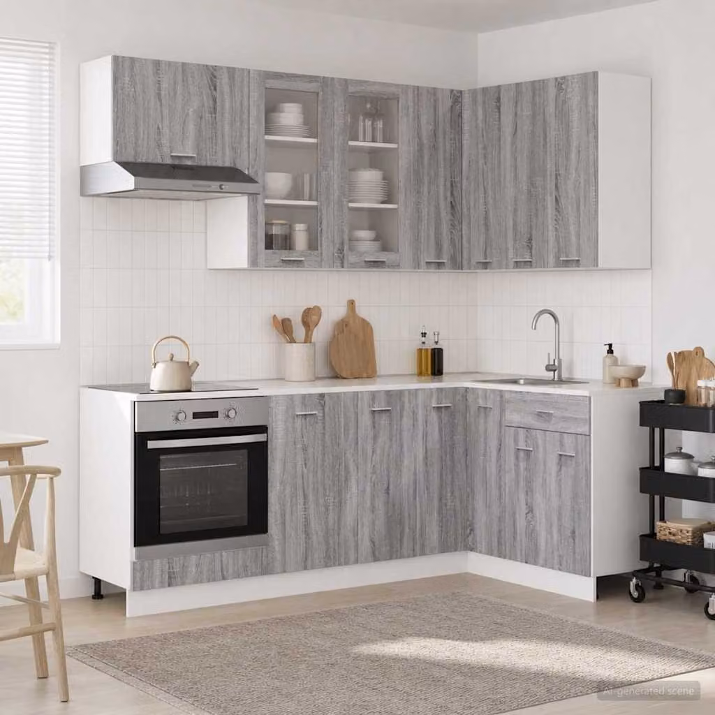 Unità cucina moderna vidaXL LYON composta da 8 pezzi in legno ingegnerizzato color grigio Sonoma con ante in vetro