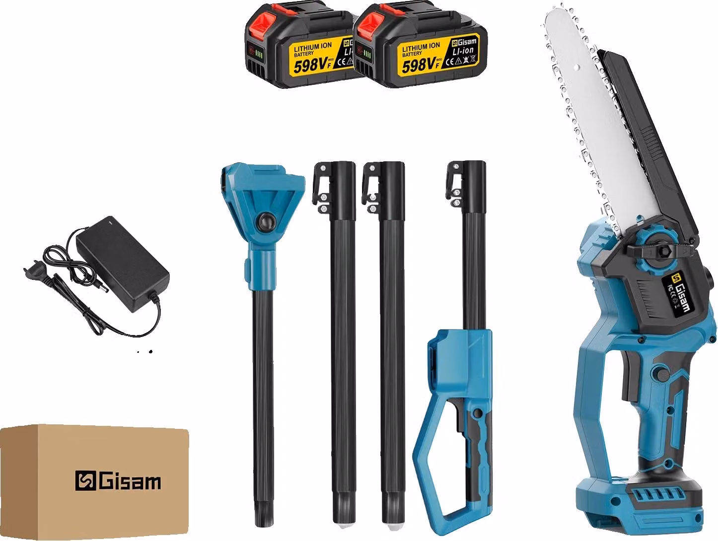 Troncatrice a catena elettrica, motore brushless, angolo di taglio regolabile, 2 batterie