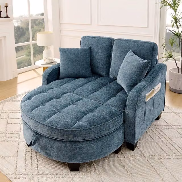 Divano letto 2 in 1 ¨C Minimal ¨C Blu, tessuto, struttura in legno di eucalipto, con contenitore