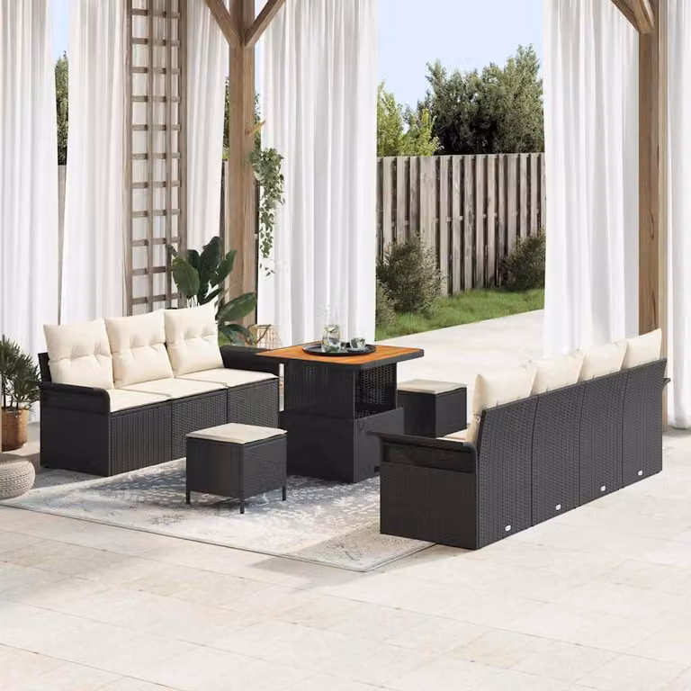 Maison Exclusive - Set da giardino composto da 10 pezzi, divano in rattan sintetico nero