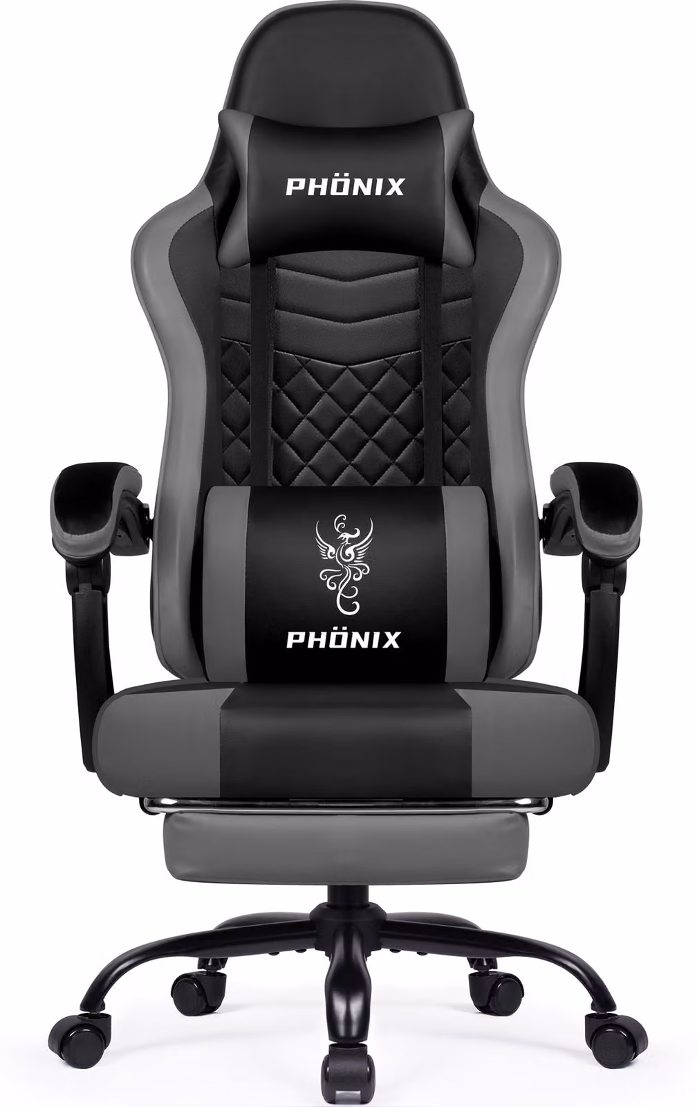 Sedia da gaming – Sedia per videogiochi – Sedia da ufficio – Design ergonomico – Poggiapiedi regolabile – Grigio