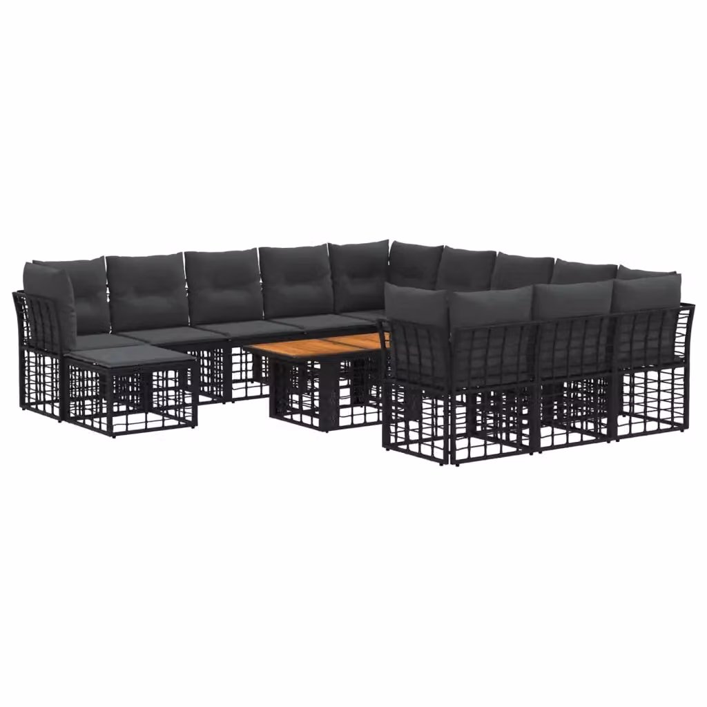 Set Divano da Giardino a Forma di U vidaXL in Polyrattan con Cuscini Nero e Grigio – 2