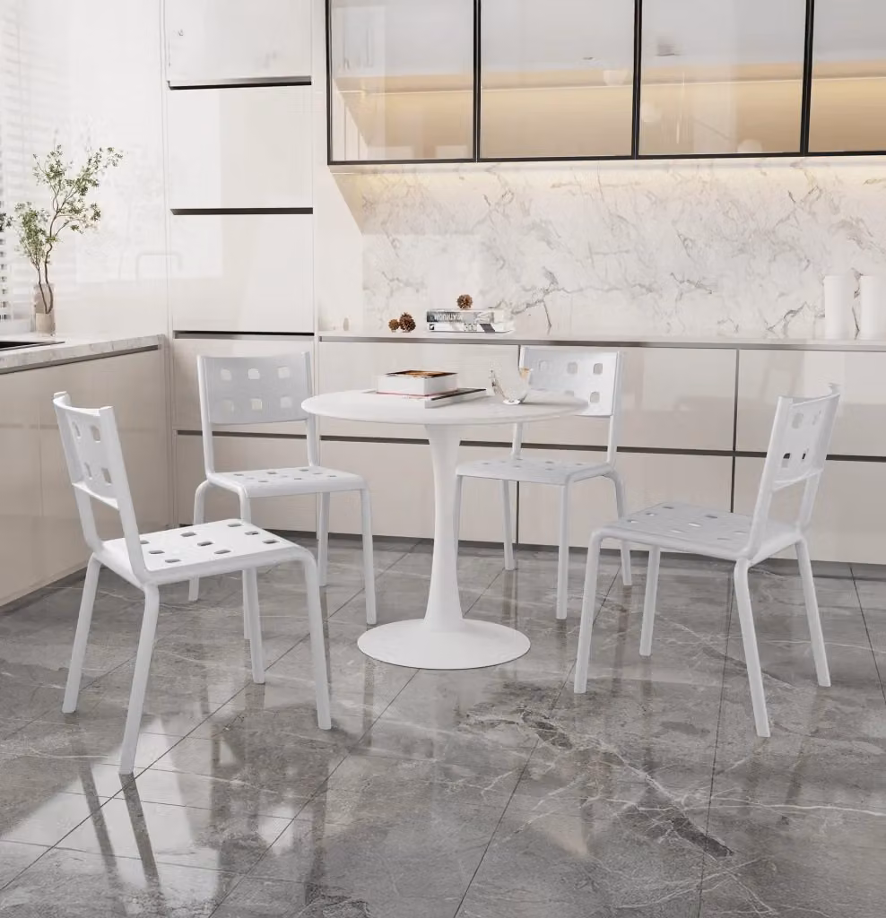 Set di 4 sedie moderne Zoe bianche in polipropilene e fibra di vetro impilabili per interno ed esterno – 2