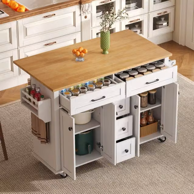 carrello da cucina 140 x 65 x 89 cm bianco e naturale – piano estensibile