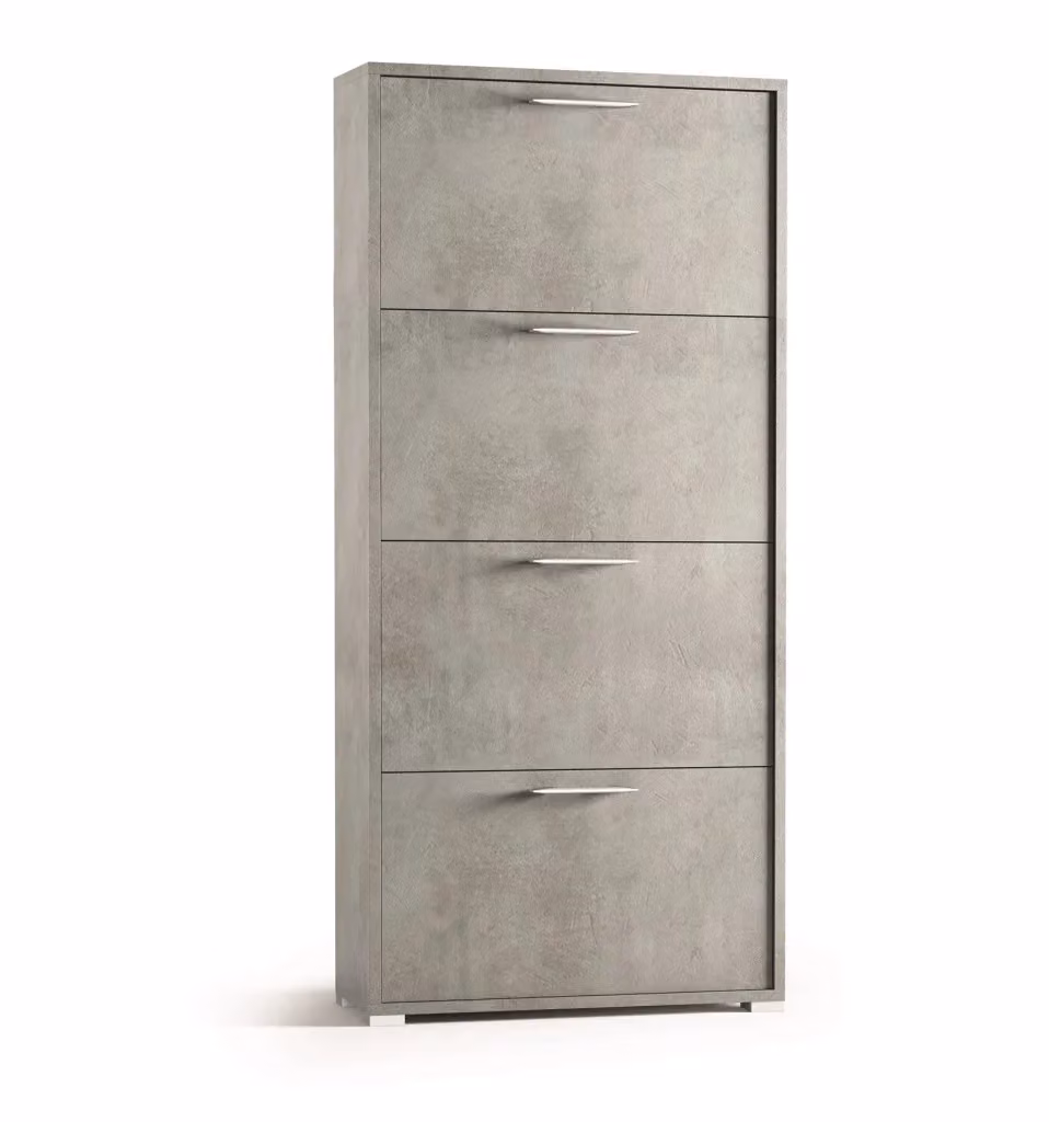 Scarpiera TERRANEO Puzzle con 4 ante a ribalta, doppia profondità, grigio cemento, L 67 x H 147 x P 28 cm – 2