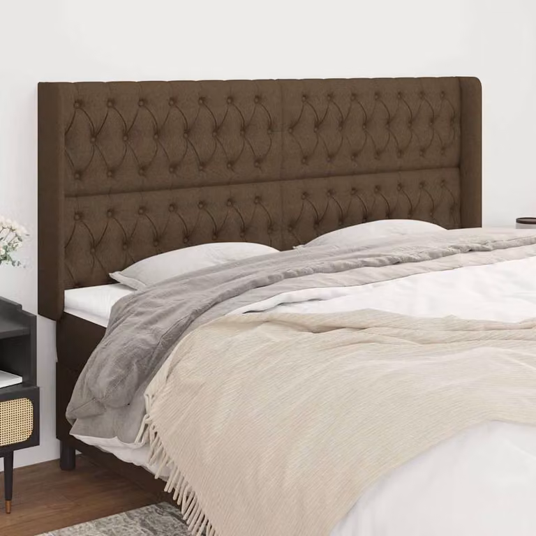 Testiera ad orecchio vidaXL in tessuto marrone con struttura in legno L: 203 cm, P: 16 cm, H: 118/128 cm