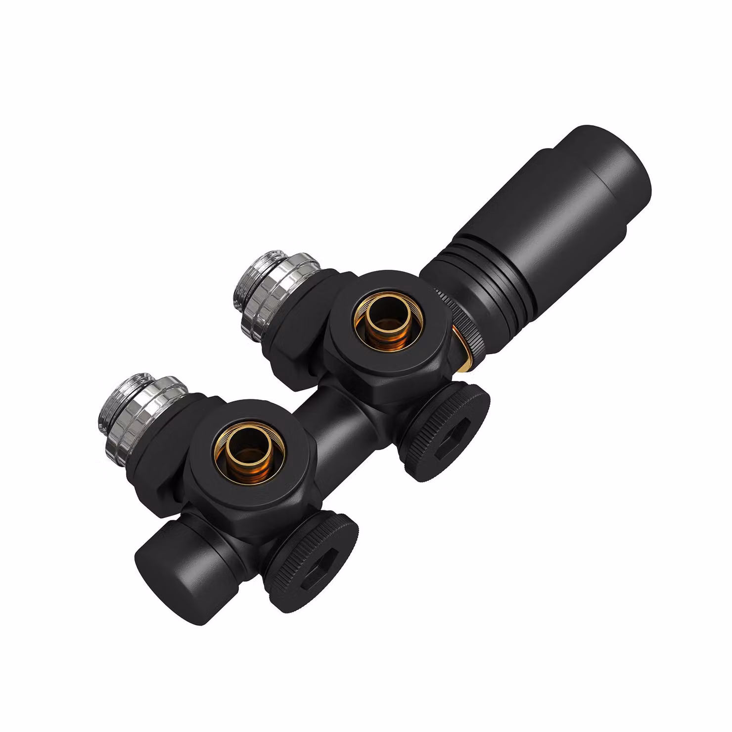 Set multiblocco di termostati per radiatori EMKE Raccordo con termostato per radiatori diritti φ16xG1/2" e φ15xG1/2" nero