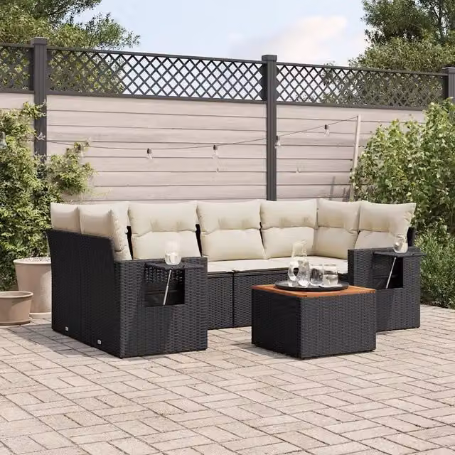 Set Divani da Giardino con Cuscini 7pz Nero Polyrattan 3256791