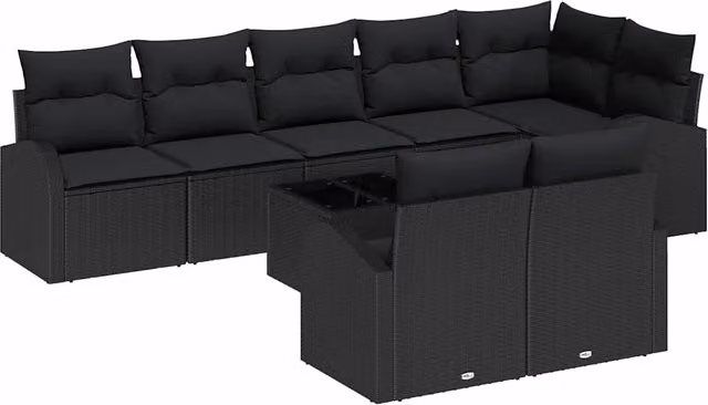Set Divano da Giardino 9 pz Nero polyrattan 3354772