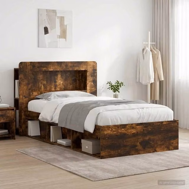 Letto con contenitore con cassetti vidaXL in Rovere Fumo L: 100 cm, P: 200 cm – 1