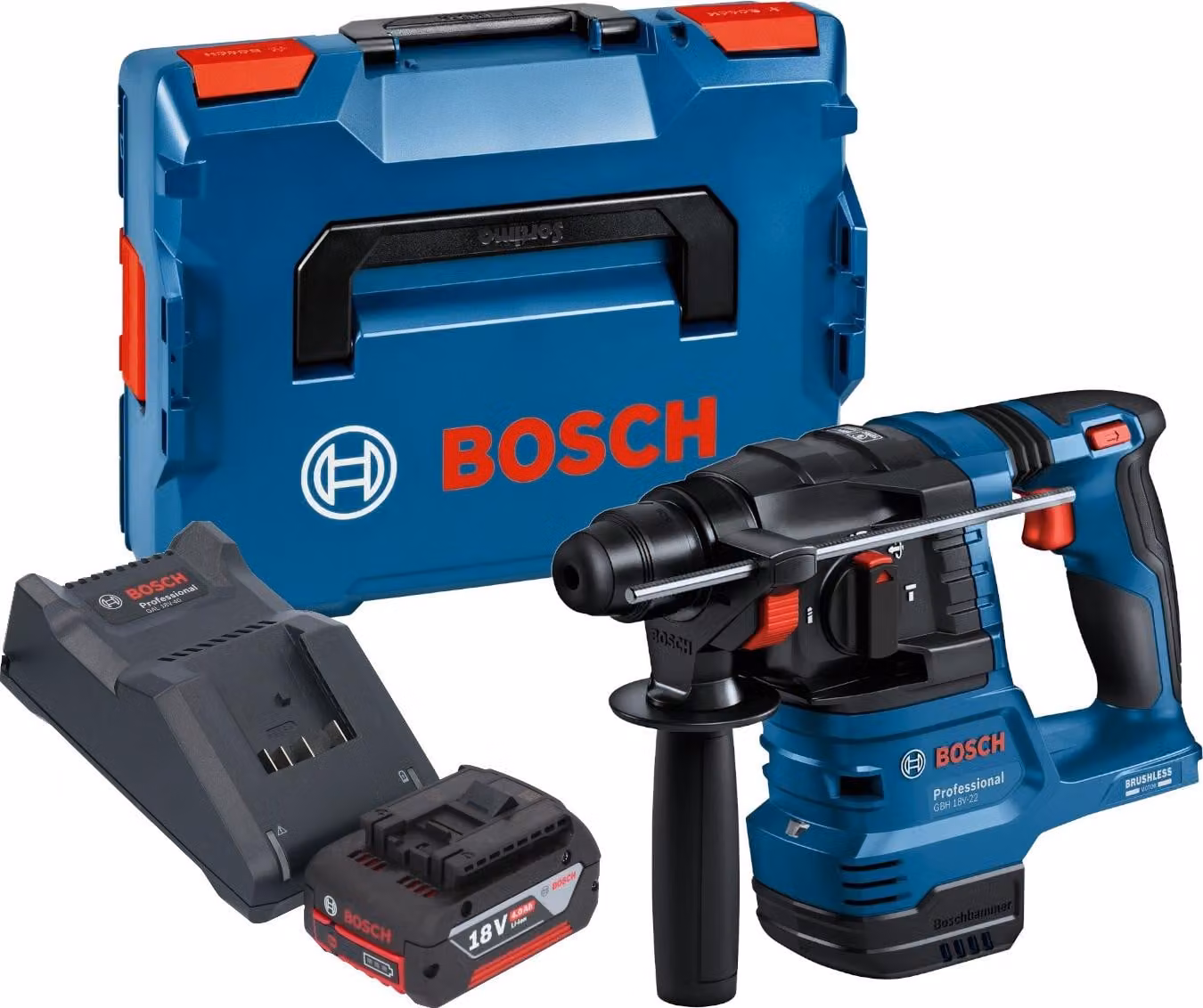 Bosch GBH 18V-22 Professional Martello perforatore a batteria 18 V 1,9 J SDS Plus Brushless + 1x batteria 4,0 Ah + caricabatteria + L-Boxx