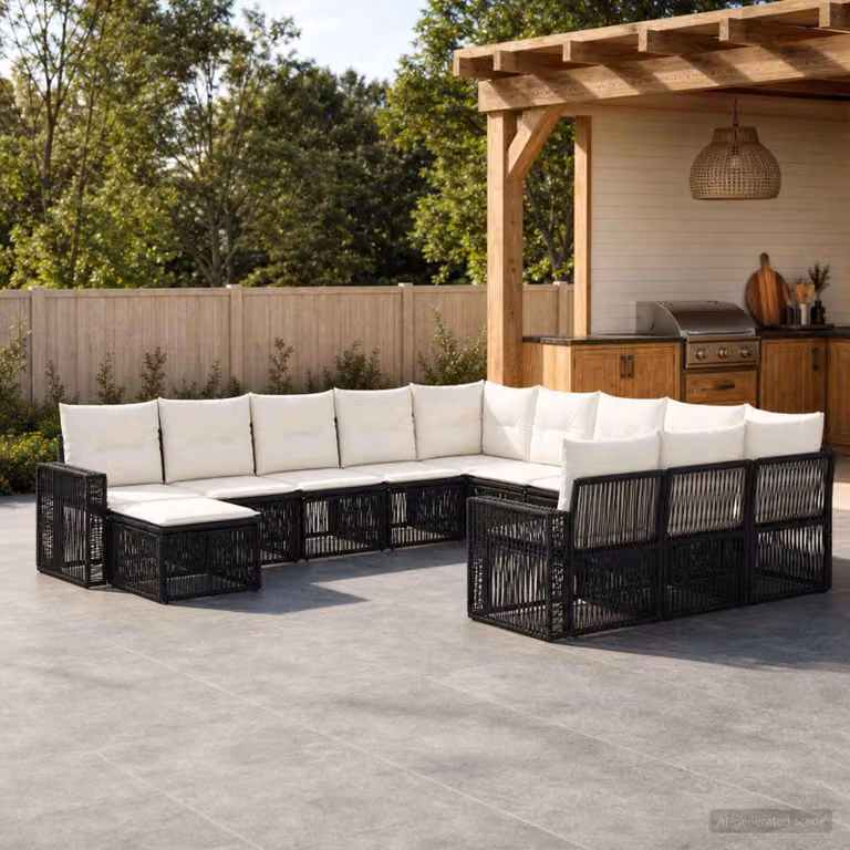 Maison Exclusive - Set di divani da giardino, 12 pezzi. Poly-rattan nero e crema