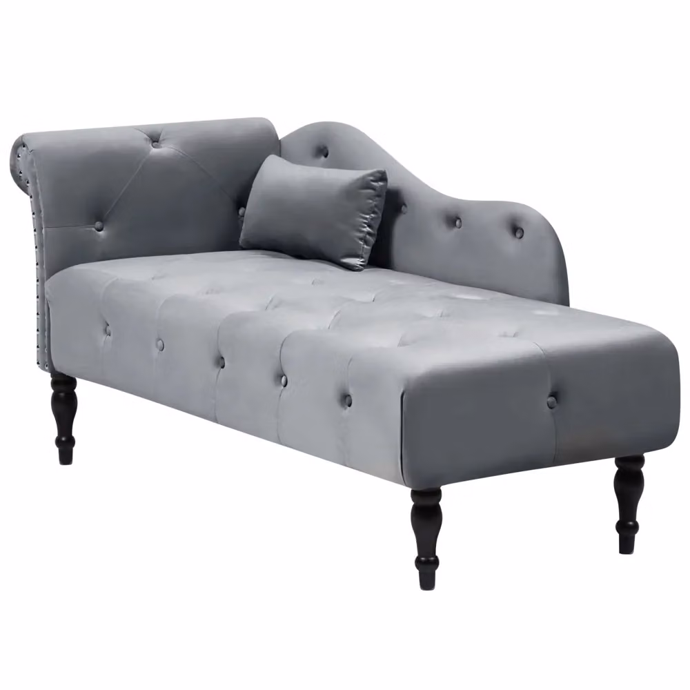 Chaise longue BELIANI in velluto grigio con seduta a sinistra e cuscini inclusi, stile glamour L 152 cm x P 62 cm x H 72 cm – 2