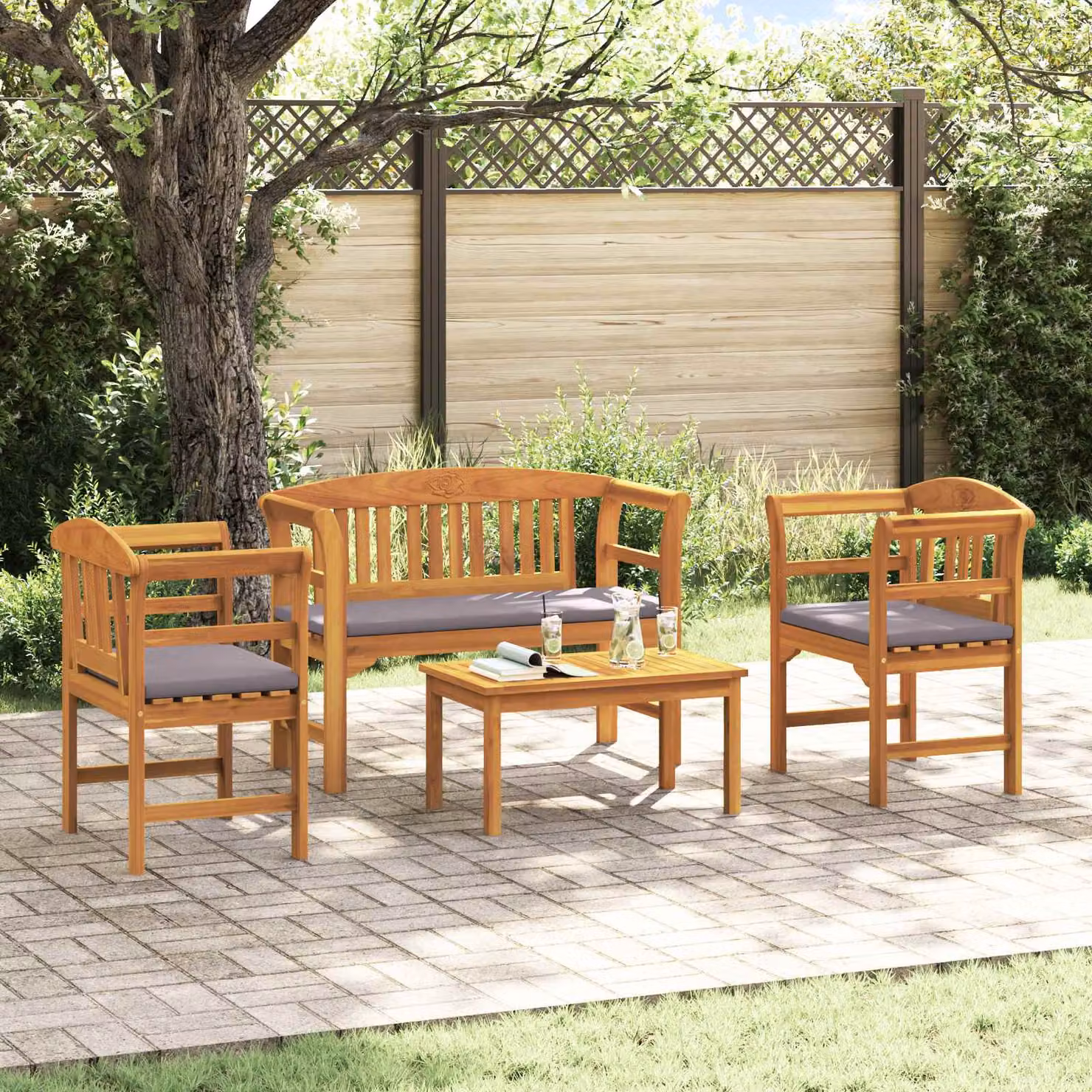 Set da giardino vidaXL in legno di acacia massello color marrone, 4 pezzi