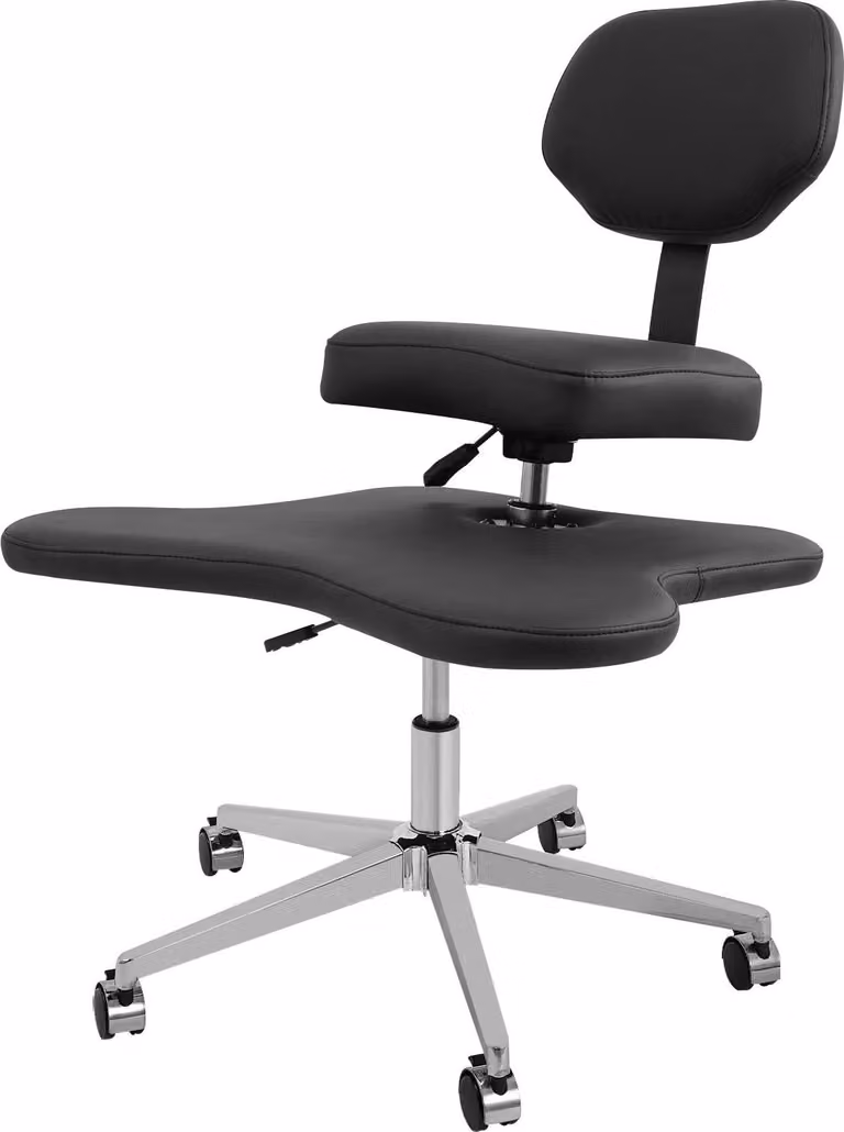 Sedia da ufficio per seduta a gambe incrociate - Sedia da meditazione con rotelle - Girevole - Regolabile in altezza - Portata 130 kg - Schienale 38 cm - Altezza poggiapiedi 14-22 cm - 5 rotelle - Nero