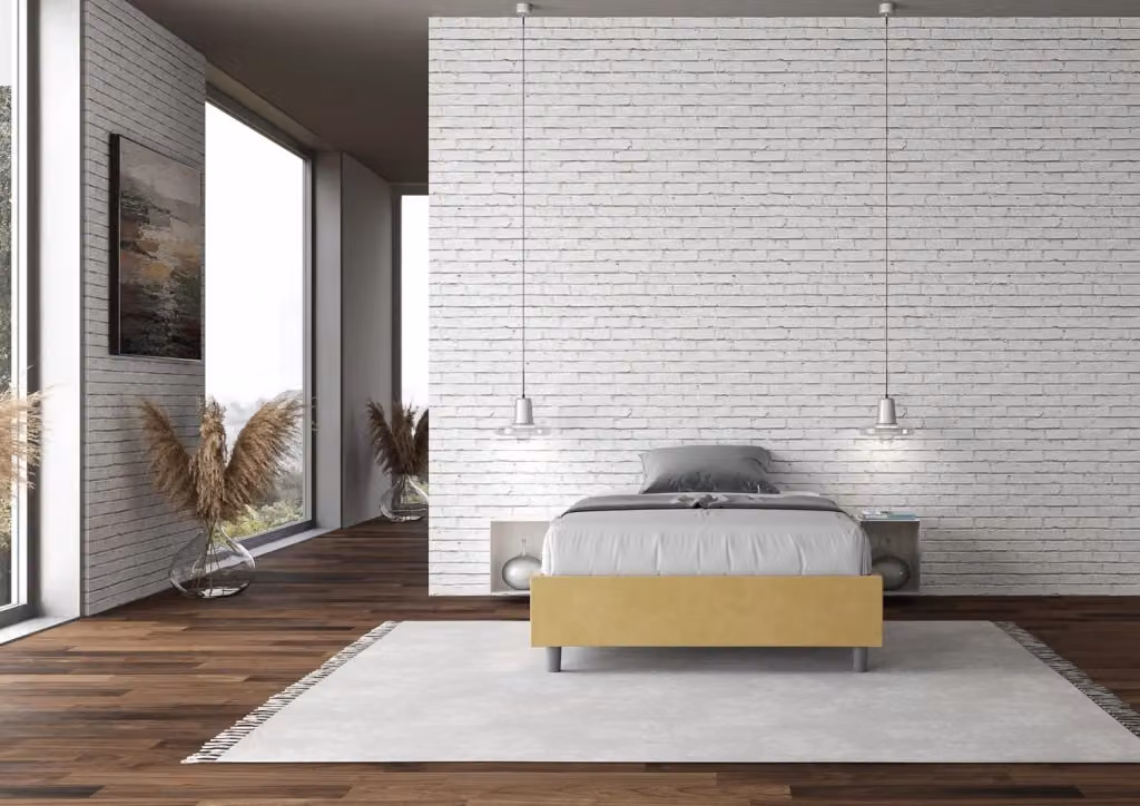 Letto Matrimoniale Francese con Contenitore e Rete Azelia GIORDANOSHOP Colore Giallo Arancio L/P/H: 140 x 200 x 39 cm – 2