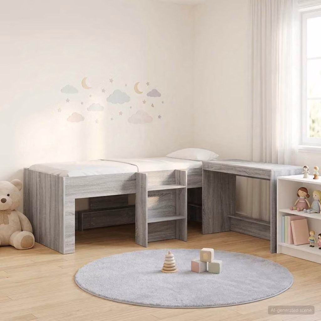 Letto a soppalco esclusivo con scrivania per bambini, 2 pezzi, colore grigio Sonoma