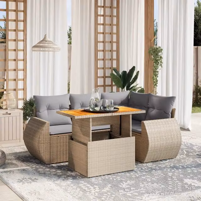 Set Divano da Giardino 5 pz con Cuscini Beige in Polyrattan 3272179