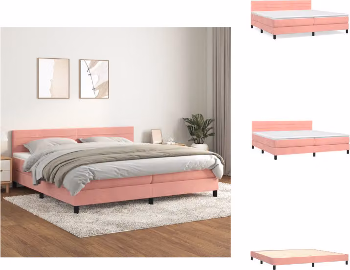 vidaXL Letto a molle con materasso rosa 200x200 cm in velluto - Letti & Reti
