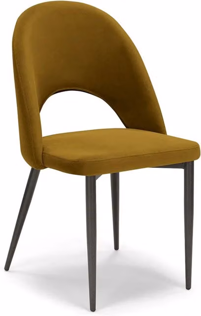 Sedia imbottita SOLE Redokasa per sala da pranzo e soggiorno, design moderno, rivestimento in velluto giallo e gambe in metallo