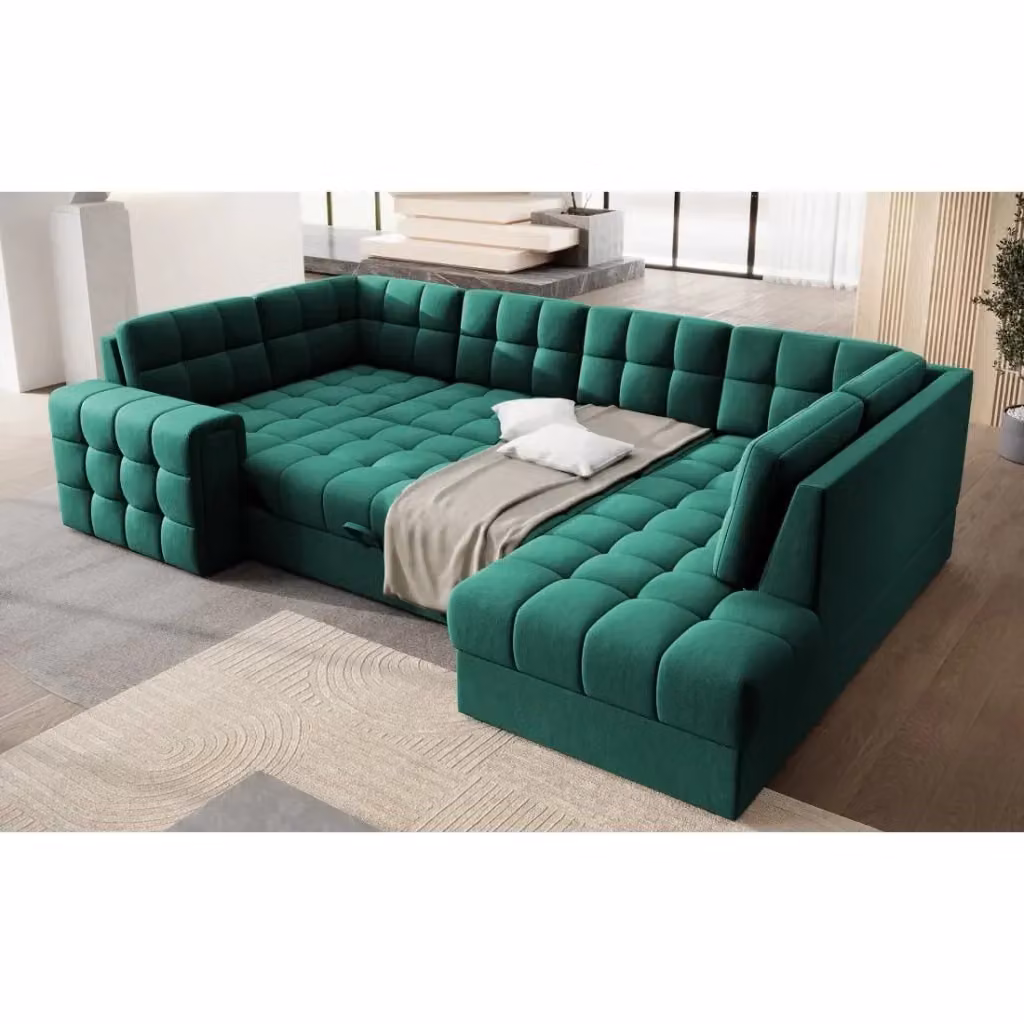Divano ad angolo convertibile MONTEZA MEUBLORAMA verde con contenitore e letto, L: 299 cm – 2