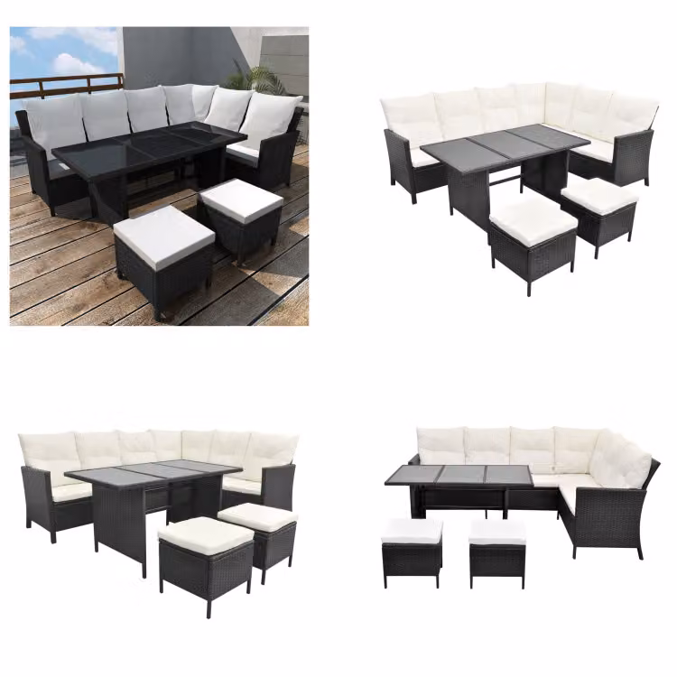 vidaXL Set salotto da giardino 4 pezzi con cuscini in poly rattan nero - Mobili da giardino - Gruppo di sedute da giardino - Gruppi di sedute da giardino - Mobili da giardino