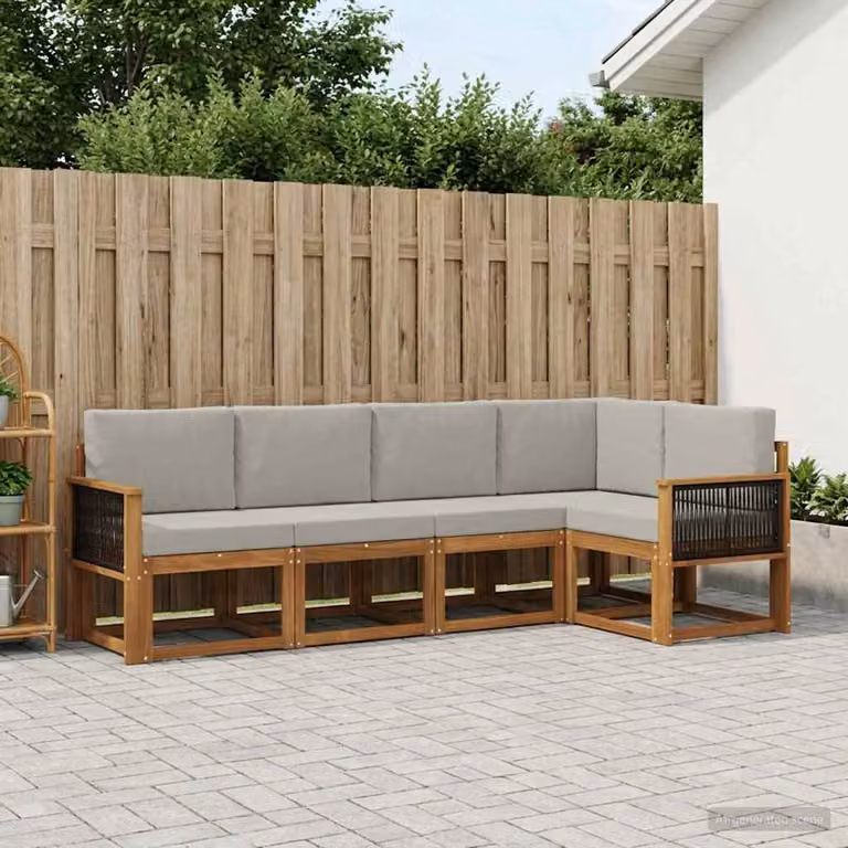 Set di divani da esterno vidaXL a forma di L in legno di acacia con cuscini, beige e grigio