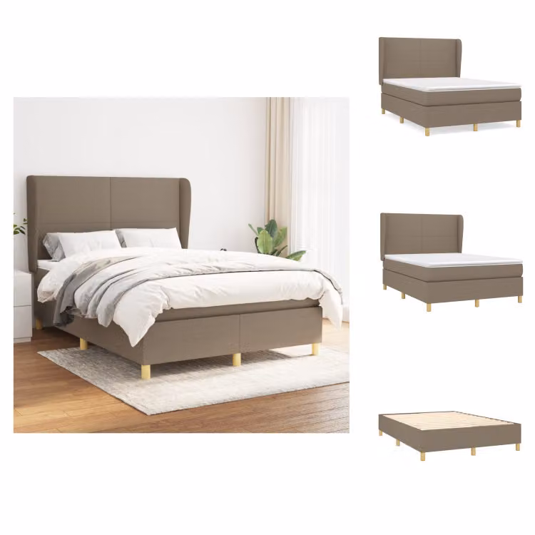 vidaXL Letto a molle con materasso in tessuto taupe 140x200 cm - Letti e strutture letto