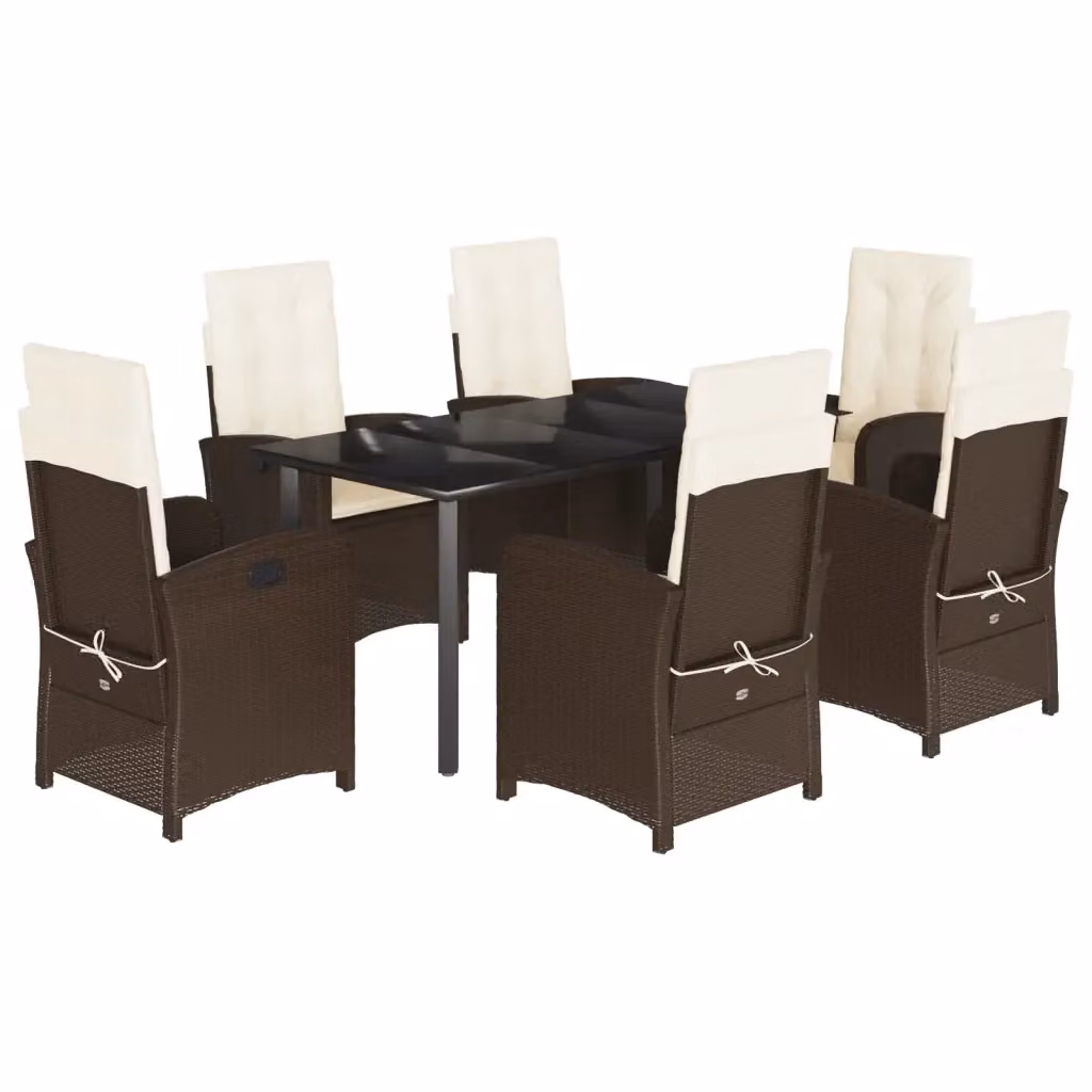 Set da Pranzo da Giardino 7pz vidaXL in Polyrattan Marrone con Piano in Vetro – 2